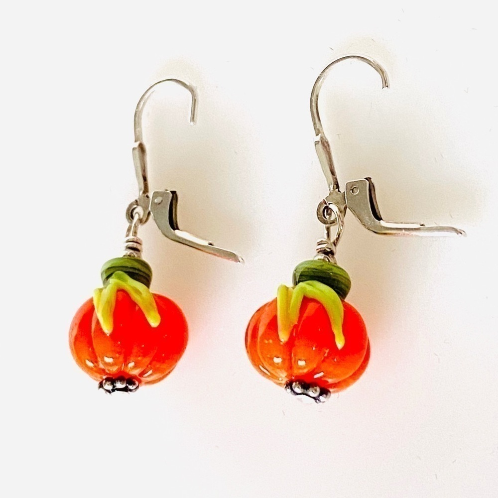 Vintage 925 Artisan Pumpkin Glass Earrings